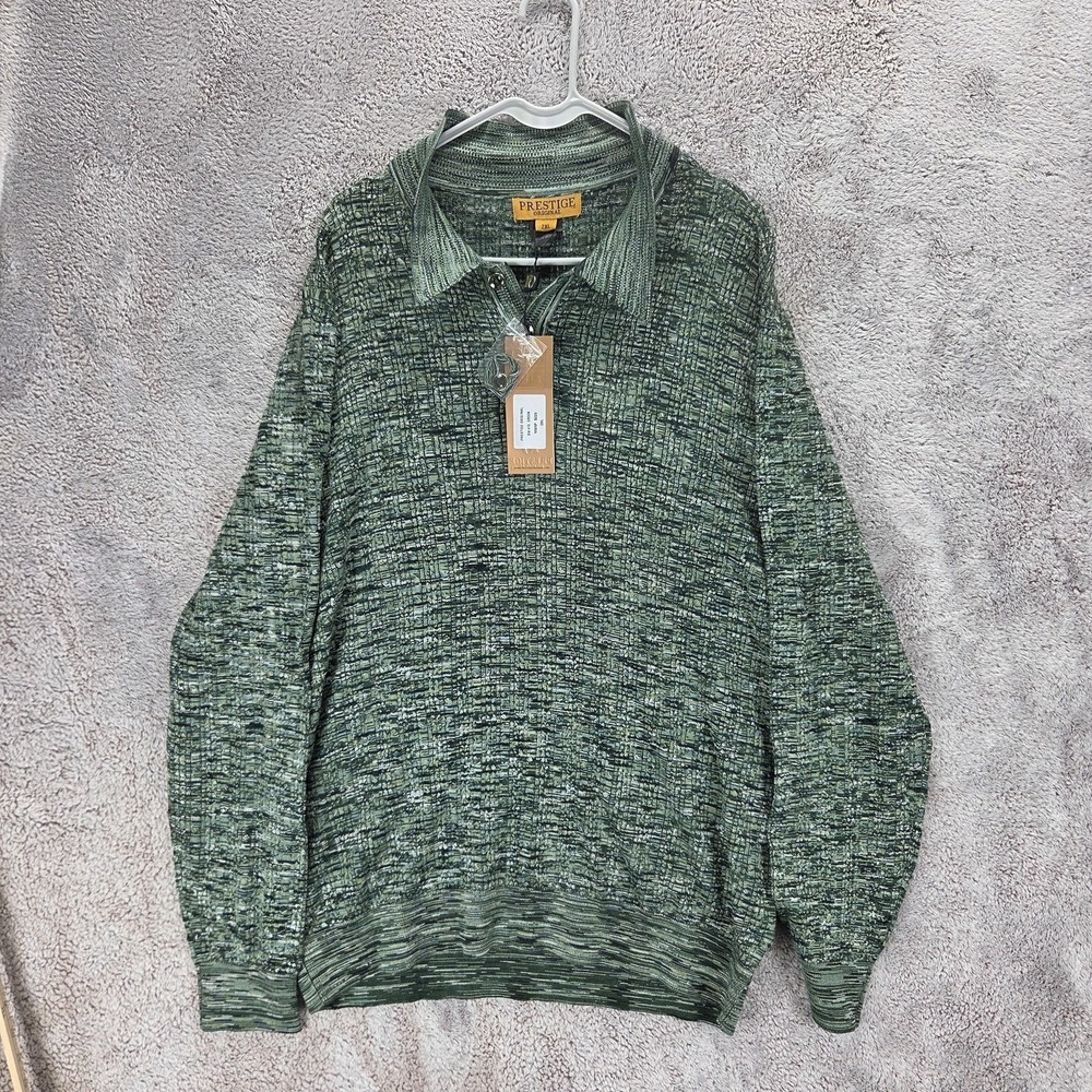 NWT Prestige Original Sweater Mens 2XL Green Long Sleeve Knit Polo Pullover